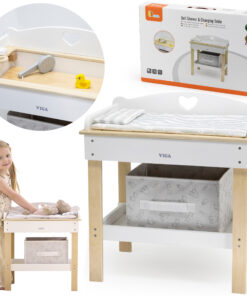 VIGA medinis 2-in-1 lėlių pervystymo stalas ir vonelė