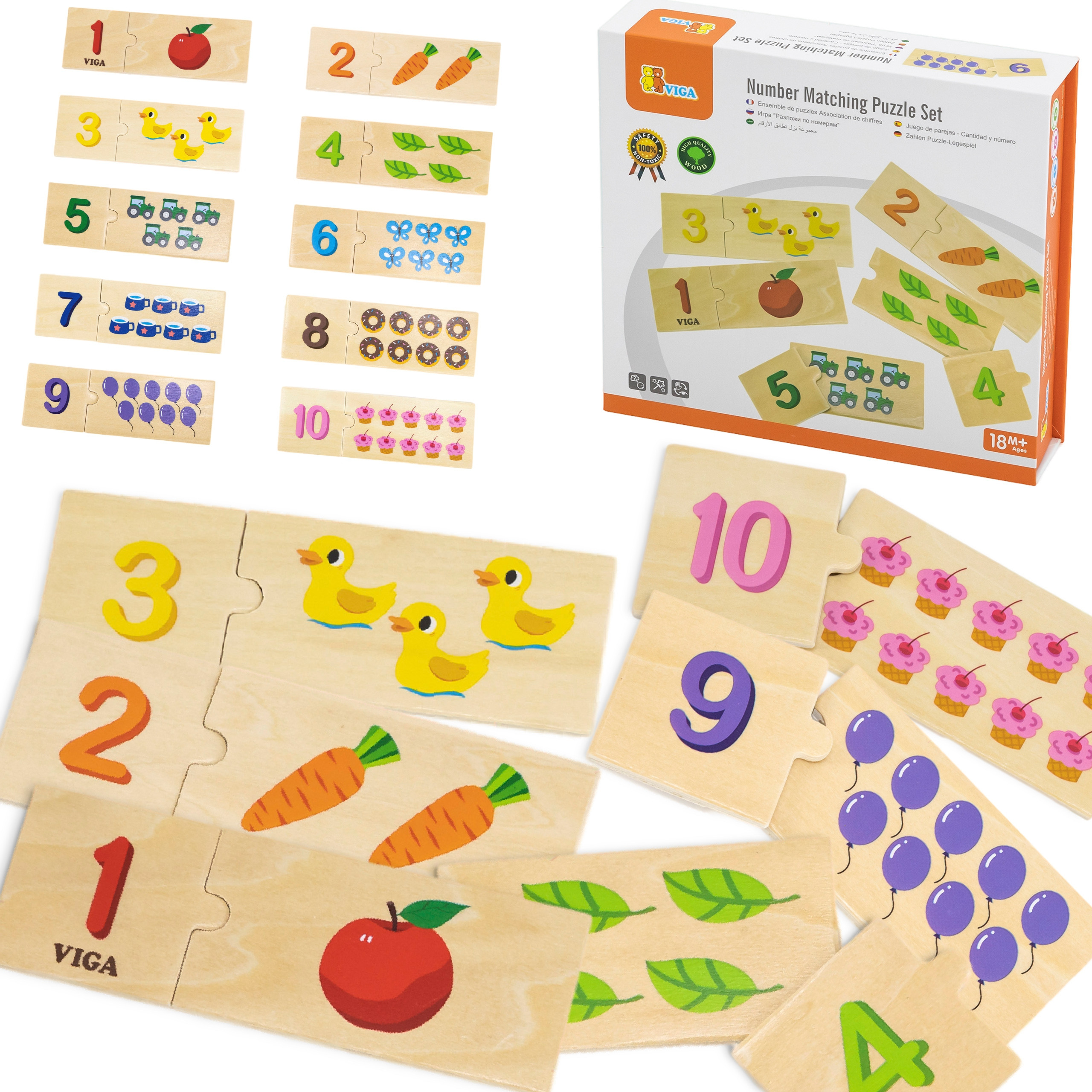 VIGA puidust puslekomplekt "Leia numbrid" - Montessori pusle