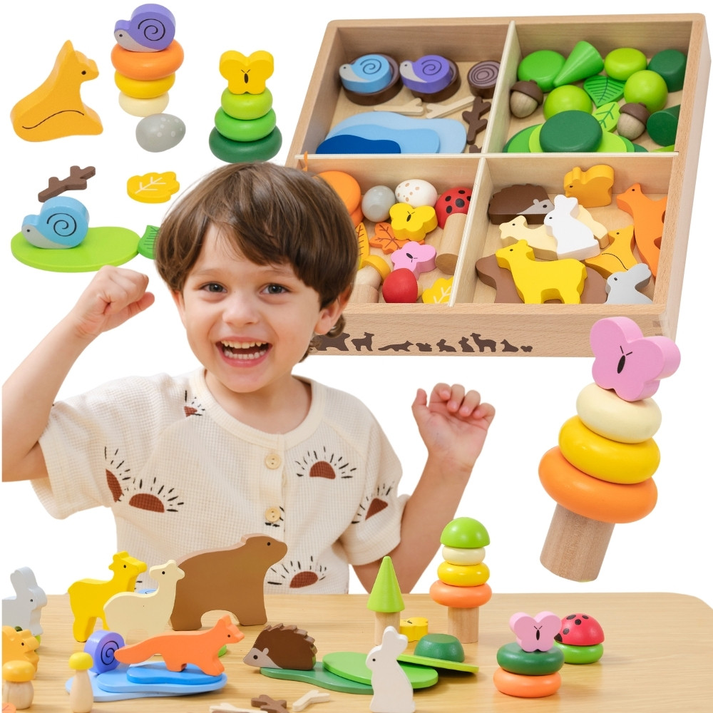 VIGA spalvinga medinių kaladėlių dėžutė „Forest Tales“ VIGA spalvinga medinių kaladėlių dėžutė „Forest Tales“