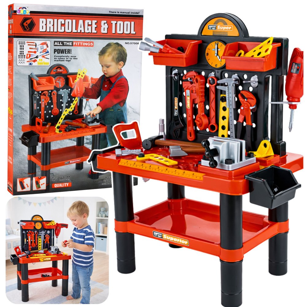 Vaikiška dirbtuvė su įrankiais – 70 cm darbo stalas mažiesiems meistrams Vaikiška dirbtuvė su įrankiais – 70 cm darbo stalas mažiesiems meistrams
