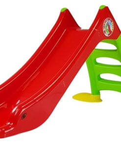 Vaikiška sodo čiuožykla su kopetėlėmis – žalia–raudona