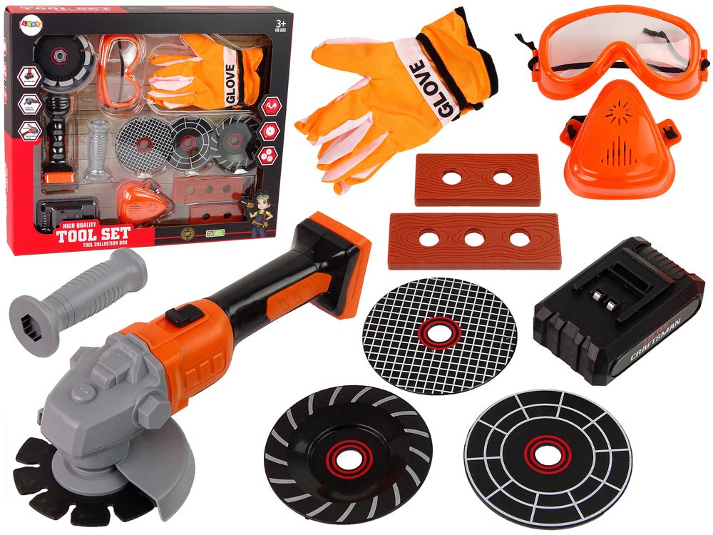 Vaikiškas meistro rinkinys su elektrine šlifavimo mašinėle Vaikiškas meistro rinkinys su elektrine šlifavimo mašinėle