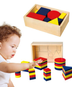 Viga Toys Montessori medinės Dieneso kaladėlės – geometrinės figūros