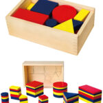 Viga Toys Montessori medinės Dieneso kaladėlės – geometrinės figūros