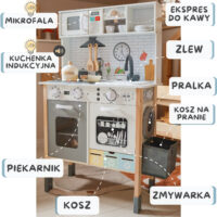 WOOPIE GREEN 9-in-1 medinė interaktyvi virtuvė su skalbimo mašina ir balta lenta