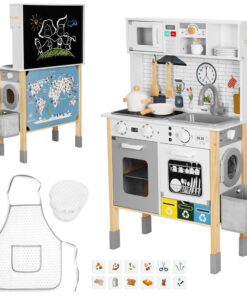 WOOPIE GREEN 9-in-1 medinė interaktyvi virtuvė su skalbimo mašina ir balta lenta