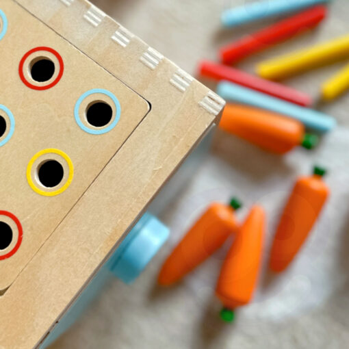WOOPIE GREEN medinė edukacinė 4-in-1 Montessori rūšiavimo dėžutė „Morkų žaidimas“