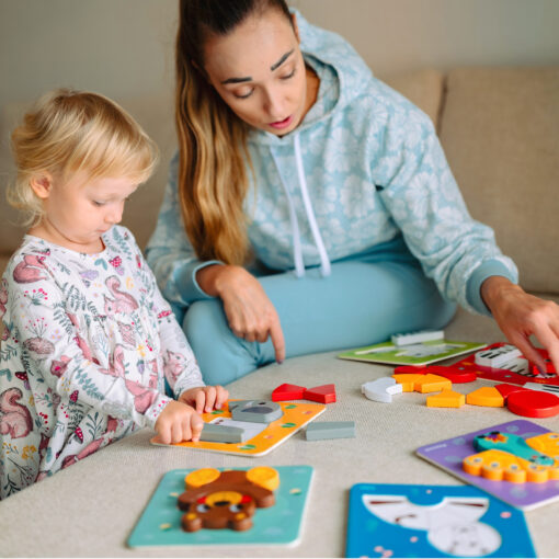 WOOPIE GREEN medinės dėlionės kaladėlės „Gyvūnai“ Montessori