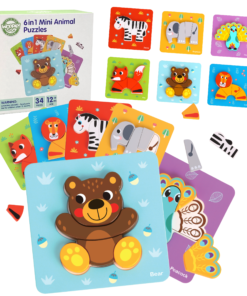WOOPIE GREEN medinės dėlionės kaladėlės „Gyvūnai“ Montessori