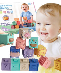 WOOPIE kūdikių sensoriniai kaladėlių rinkinys „Squeeze Puzzle“ (12 vnt.)