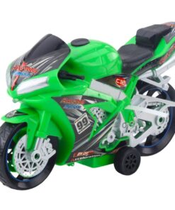Žalias lenktyninis motociklas su šviesomis