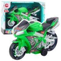 Žalias lenktyninis motociklas su šviesomis