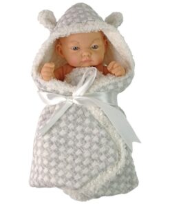 „Cute Baby“ lėlė su pilku kokonėliu ir kaspinu – 24 cm