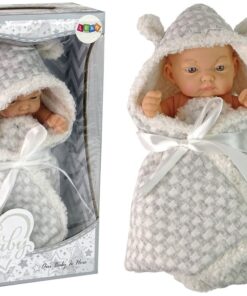 „Cute Baby“ lėlė su pilku kokonėliu ir kaspinu – 24 cm