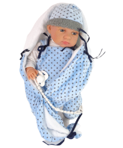 „Sweet Baby“ lėlė 46 cm su mėlynu čiulptuku ir pledu su žvaigždėmis