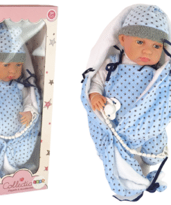 „Sweet Baby“ lėlė 46 cm su mėlynu čiulptuku ir pledu su žvaigždėmis