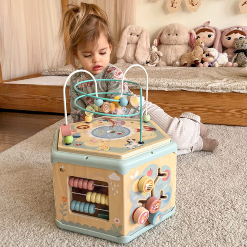„TOOKY TOY“ interaktyvi medinė Montessori šešiakampė atidaroma dėžė