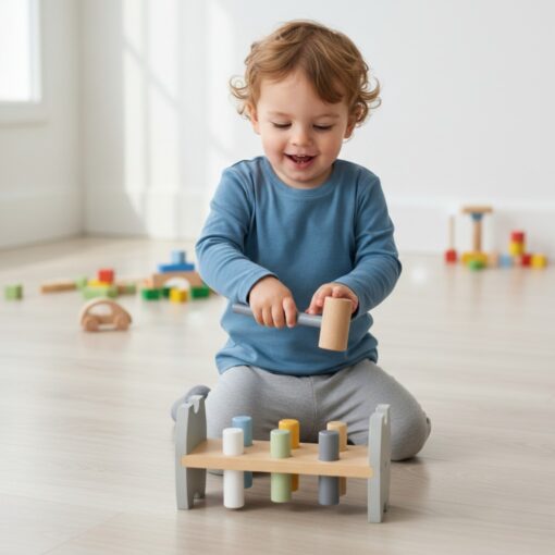 „VIGA PolarB“ medinis pingvino kalimo žaislas – Montessori plaktuko žaidimas