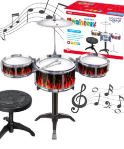 „WOOPIE“ edukacinis mušamųjų instrumentų rinkinys vaikams (3 būgnai + 1 lėkštė + taburetė)