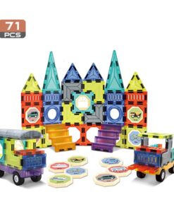 „WOOPIE“ magnetinių 3D kaladėlių rinkinys – pilis ir transporto priemonės (71 vnt.)