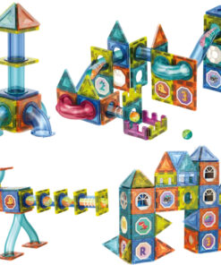 „WOOPIE“ magnetinių 3D konstravimo kaladėlių edukacinis rinkinys – kamuoliukų trasa (42 vnt.)