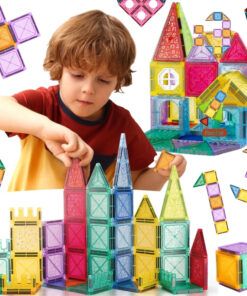 „WOOPIE“ magnetinių 3D konstrukcinių kaladėlių edukacinis rinkinys – pilis ir transporto priemonės (110 vnt.)