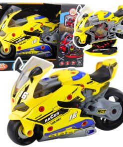 2in1 geltonas motociklas su dirbtuvėmis