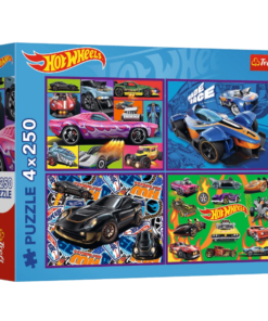 4×250 detalių dėlionės „Hot Wheels lenktyniniai automobiliai