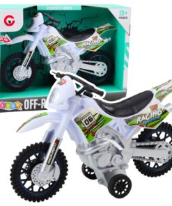 Baltas bekelės žaislinis motociklas su šviesomis