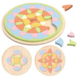CLASSIC WORLD pastelinių spalvų Montessori mandala – gėlių mozaikos dėlionė vaikams