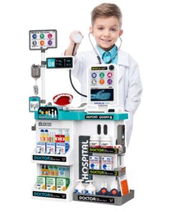 Didelis 61 dalių gydytojo rinkinys su medicininiu stalu