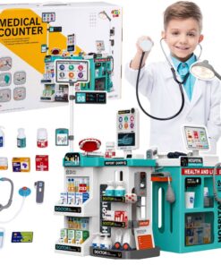 Didelis 77 dalių gydytojo rinkinys su medicininiu stalu