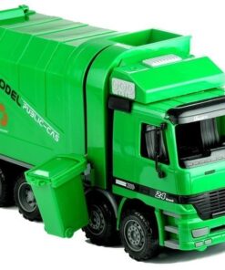 Didelis žalias šiukšliavežis su konteineriu – mechaninis išvertimas