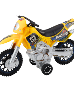 Geltonas bekelės žaislinis motociklas su šviesomis
