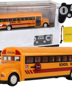 Geltonas nuotoliniu valdomas mokyklinis autobusas