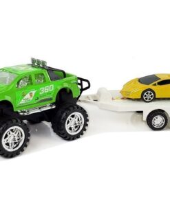 Geltonų sportinių automobilių ir žalio visureigio rinkinys