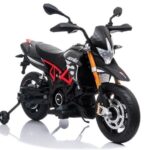 Juodas elektrinis motociklas Aprilia vaikams