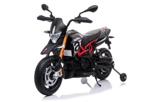 Juodas elektrinis motociklas Aprilia vaikams