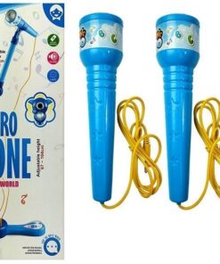 Karaoke mikrofonų rinkinys su stovu – mėlynas