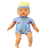 Kūdikio lėlė mėlynais drabužiais 31 cm