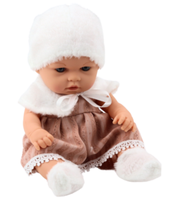 Kūdikio lėlė smėlio suknele 29 cm