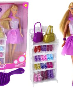 Lucy lėlė su purpurine blizgia suknele