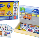 Magnetinė dėlionė knygoje „Transportas“ – 56 detalės
