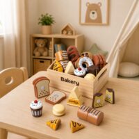 Medinis mini kepyklėlės rinkinys su Velcro – 10 dalių – dėžutėje