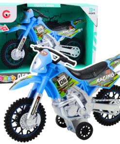 Mėlynas bekelės žaislinis motociklas su šviesomis