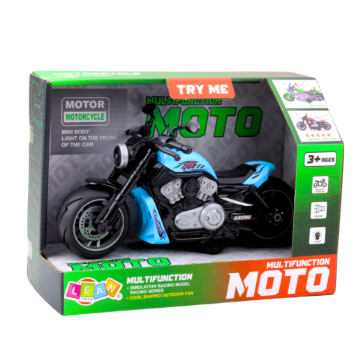 Mėlynas žaislinis motociklas su šviesomis