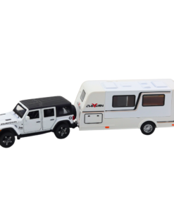 Metalinis baltas off-road automobilis su kemperiu 1:32