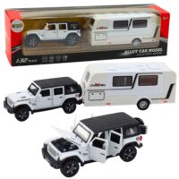 Metalinis baltas off-road automobilis su kemperiu 1:32