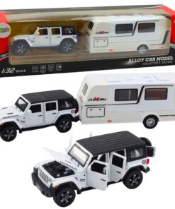 Metalinis baltas off-road automobilis su kemperiu 1:32