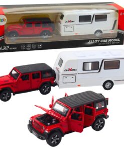 Metalinis raudonas off-road automobilis su kemperiu 1:32